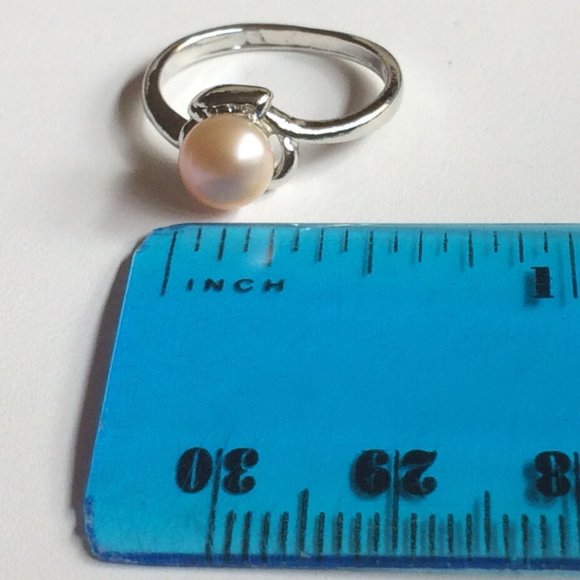 Peach Pearl Ring Solitaire Dainty Size 5 6 7 Vintage Cultured Silver Plated - Picture 9 of 10